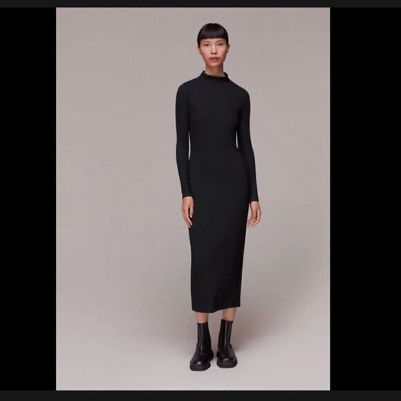 Whistles | Black Rib Polo Jersey Dress - Picture 1 of 8